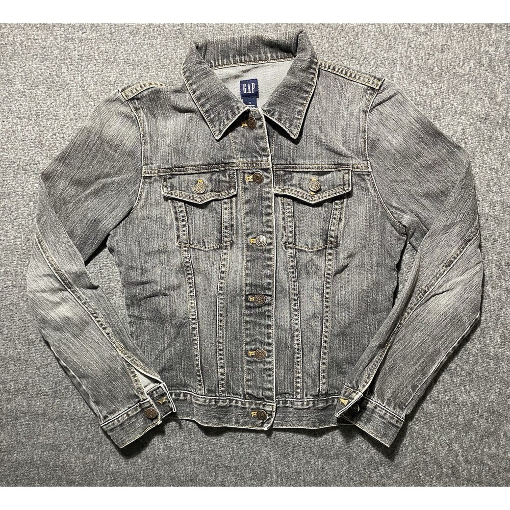 Gap Jean Jacket Womens Stretch Black Denim Cotton Biker Trucker Size S